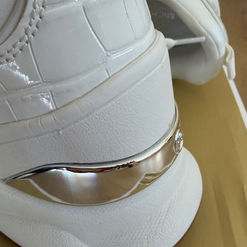 Michael Kors White Chunky Platform Sneakers with Metallic Heel Accent - Picture 4 of 6